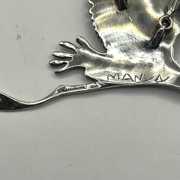 Vintage Sterling Silver Flying Blue Heron Stork Pendant Necklace Handcrafted - Picture 12 of 15